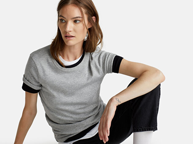 Benetton Kadın Gri Melanj %100 Koton Basic Kısa Kollu Bisiklet Yaka T-Shirt