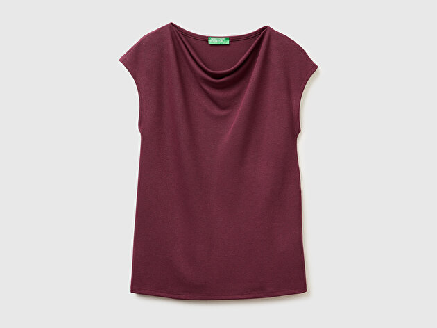 Benetton Kadın Mürdüm Viskoz Karışımlı Kayık Yaka Kolsuz Üst