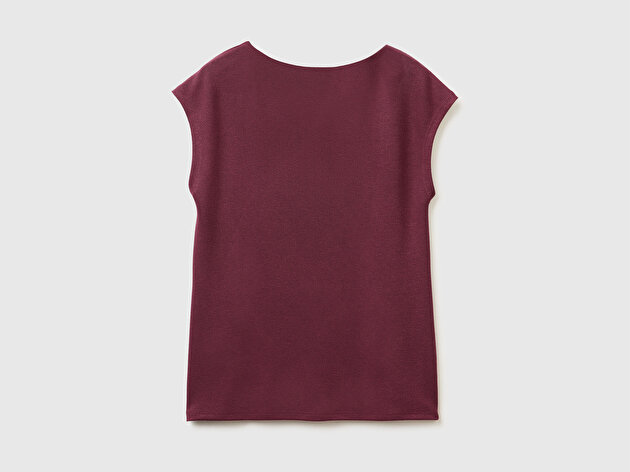 Benetton Kadın Mürdüm Viskoz Karışımlı Kayık Yaka Kolsuz Üst