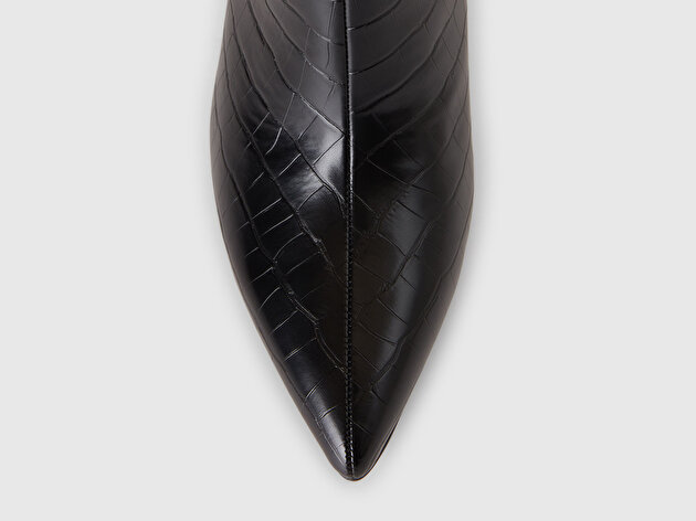 Benetton Kadın Siyah Sentetik Sivri Burun Topuklu Kroko Bot