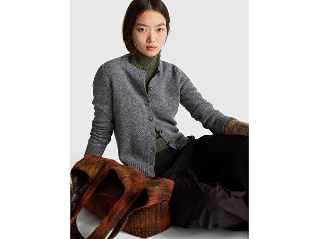 Benetton Kadın Antrasit Melanj Shetland Hırka