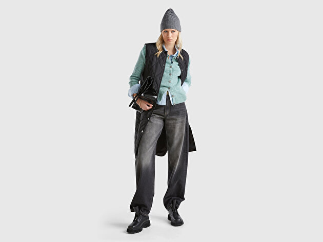 Benetton Kadın Turkuaz Melanj Shetland Hırka