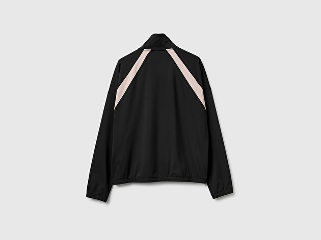 Benetton Kadın Siyah Çok Renkli Fermuarlı Dik Yaka Ceket