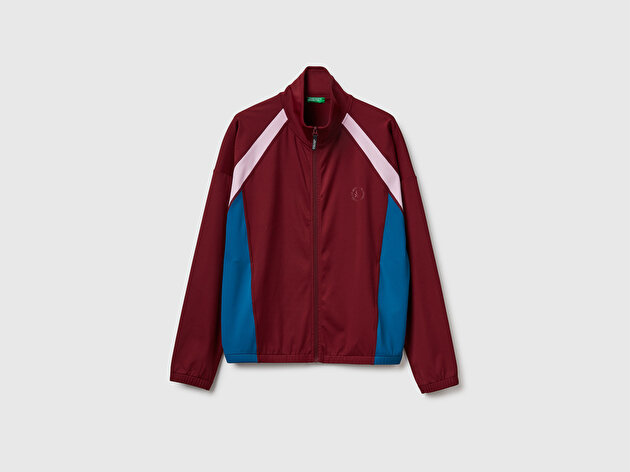 Benetton Kadın Bordo Çok Renkli Fermuarlı Dik Yaka Ceket