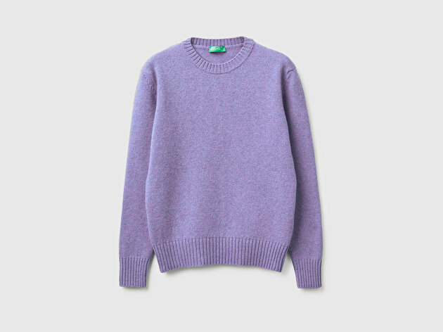 Benetton Kadın Koyu Lila Bisiklet Yaka Shetland Kazak