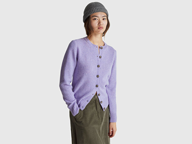 Benetton Kadın Koyu Lİla Shetland Hırka