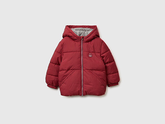 Benetton Erkek Bebek Bordo Sol Göğsü Logo Yamalı Önü Cep Detaylı Fermuarlı Mont