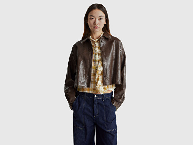 Benetton Kadın Boxy Fit Suni Deri Ceket