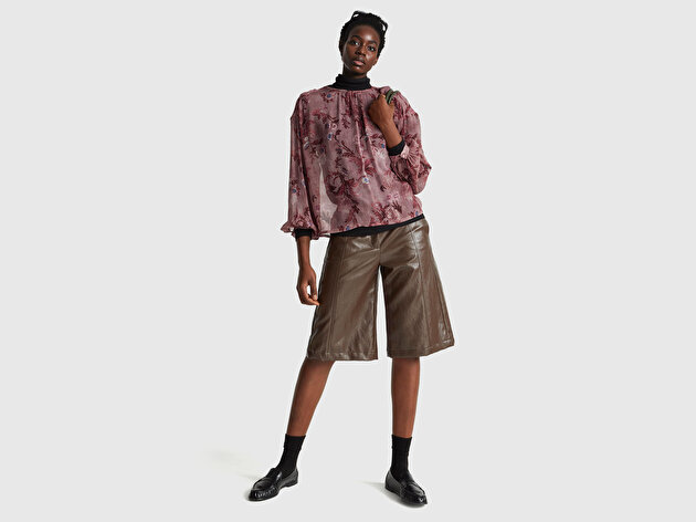 Benetton Kadın Suni Deri Bermuda Şort