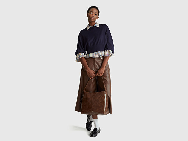 Benetton Kadın Pamuk Karışımlı Kareli Fırfır Detaylı Gömlek