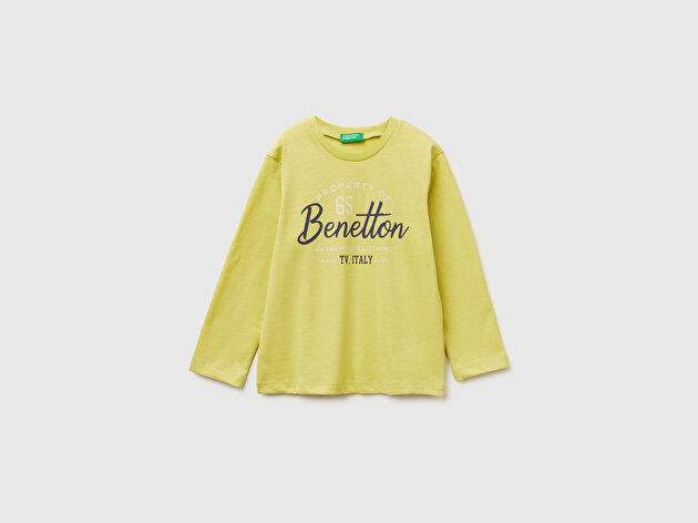 Benetton Erkek Bebek Hardal Önü Logo Baskılı Jarse Uzun Kollu T-shirt