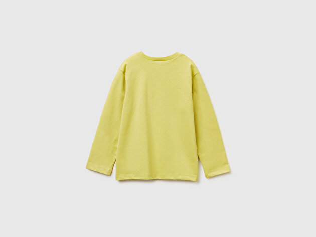 Benetton Erkek Bebek Hardal Önü Logo Baskılı Jarse Uzun Kollu T-shirt
