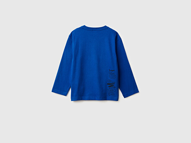 Benetton Erkek Bebek Saks Mavisi Dijital Baskılı Bisiklet Yaka Jarse Uzun Kollu T-shirt