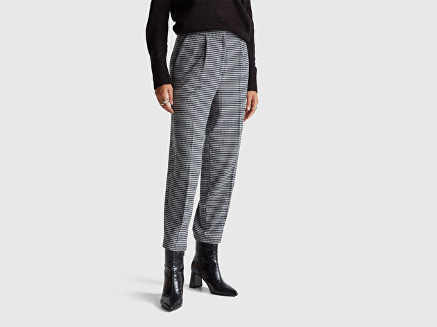 Benetton Kadın Koyu Gri Viskoz Karışımlı Fermuarlı Arka Bel Bandı Lastikli Pantolon