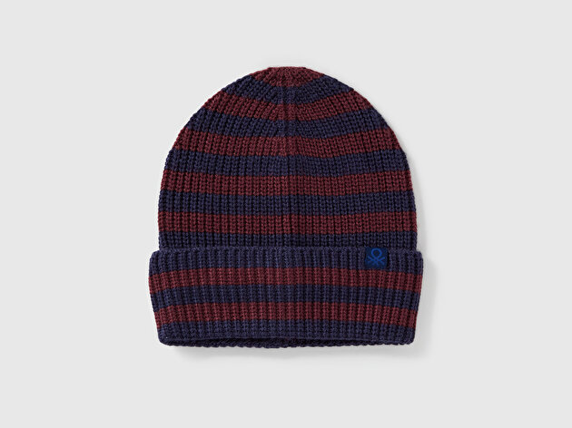 Benetton Erkek Çocuk Lacivert Logo Etiketli Renk Bloklu Bere