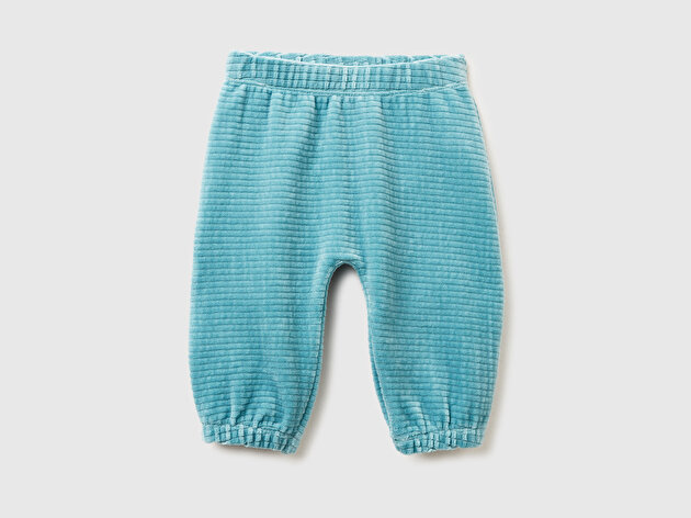 Benetton Bebek Koyu Yeşil Nervür Desenli Arkası İşlemeli Beli Lastikli Eşofman Altı