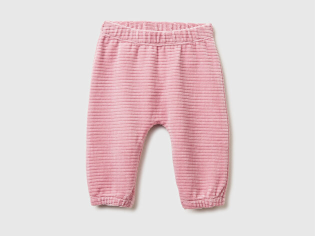 Benetton Bebek Gül Kurusu Nervür Desenli Arkası İşlemeli Beli Lastikli Eşofman Altı