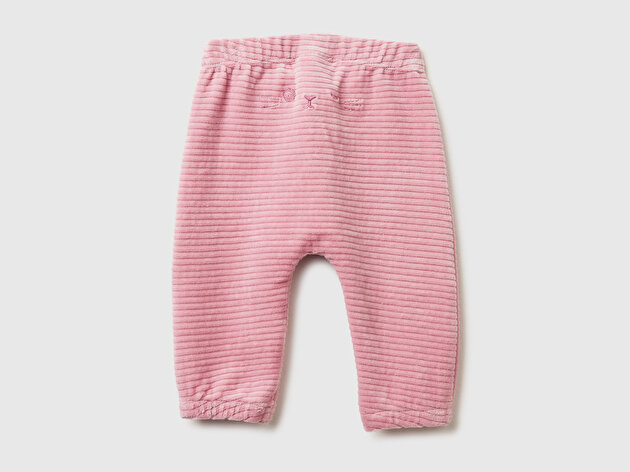 Benetton Bebek Gül Kurusu Nervür Desenli Arkası İşlemeli Beli Lastikli Eşofman Altı