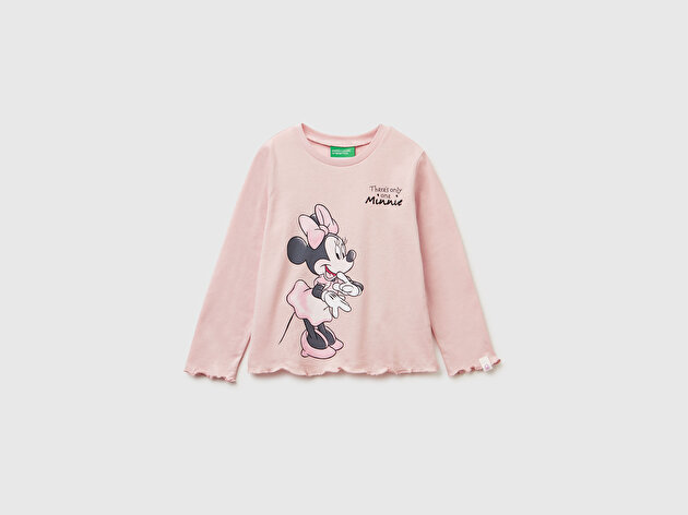 Benetton Kız Bebek Toz Pembe Önü Baskılı Kol Ucu Etiket Detaylı Uzun Kollu T-shirt