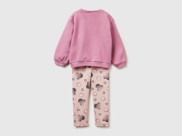 Benetton Kız Bebek Pembe Mix Önü Baskılı Sweatshirt ve Tamamı Desenli Pantolon Takım
