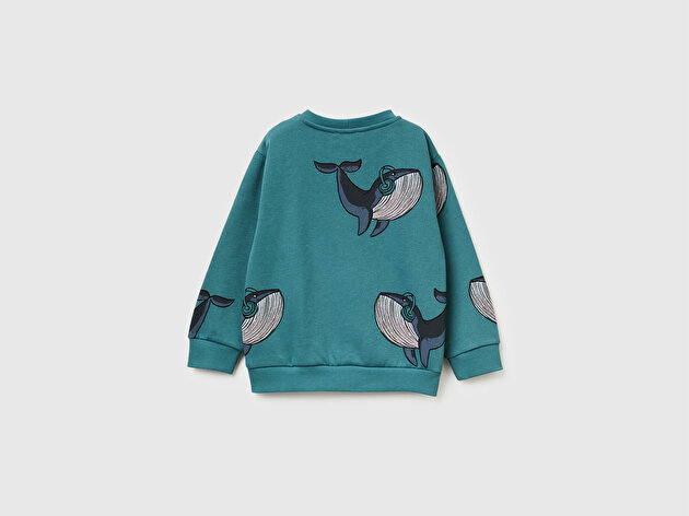 Benetton Erkek Bebek Gri Mix Baskılı Ribanalı Bisiklet Yaka Regular Fit Sweatshirt