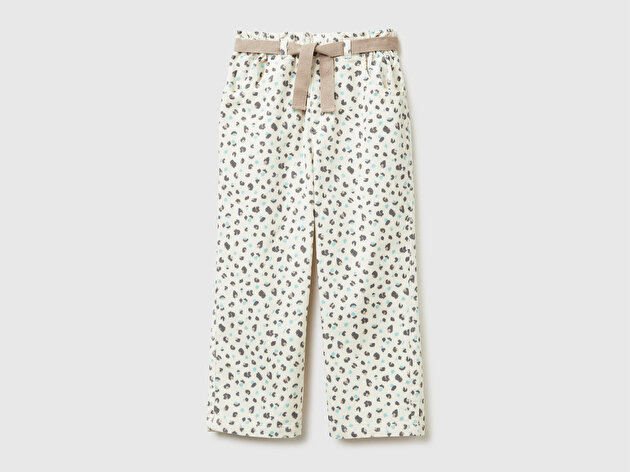 Benetton Kız Bebek Krem Mix Tamamı Desenli Beli Ayarlanabilir İpli Kadife Pantolon