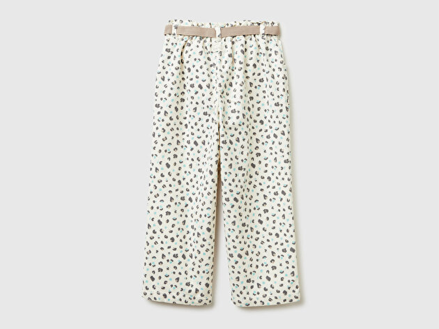 Benetton Kız Bebek Krem Mix Tamamı Desenli Beli Ayarlanabilir İpli Kadife Pantolon