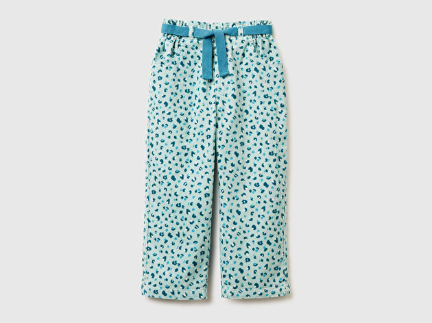 Benetton Kız Bebek Mint Yeşili Tamamı Desenli Beli Ayarlanabilir İpli Kadife Pantolon