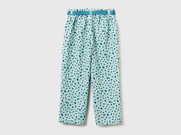 Benetton Kız Bebek Mint Yeşili Tamamı Desenli Beli Ayarlanabilir İpli Kadife Pantolon