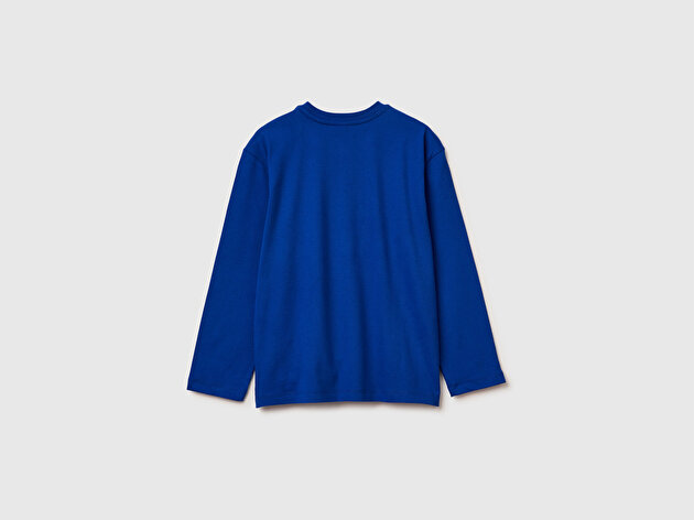 Benetton Erkek Çocuk Saks Mavisi Baskılı Jarse Bisiklet Yaka Uzun Kollu T-shirt