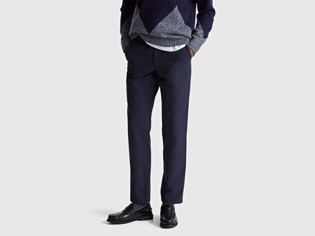 Benetton Erkek Lacivert %100 Pamuk Slim Fit Chino Pantolon