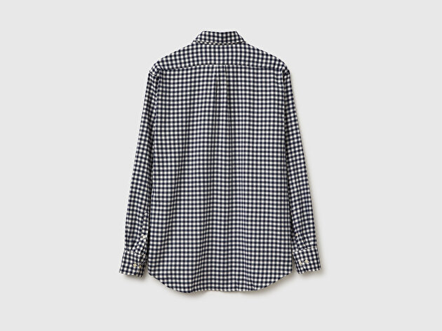 Benetton Erkek Lacivert %100 Pamuk Kare Desenli Önü Cep Detaylı Gömlek