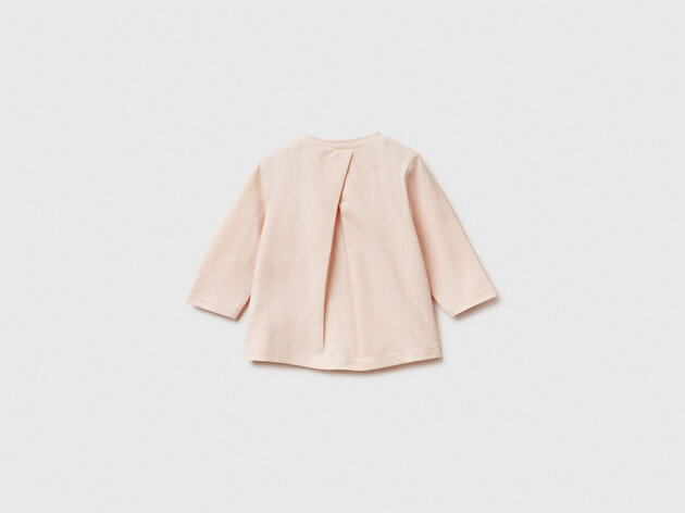 Benetton Bebek Toz Pembe Önü Baskılı Yıldız Simli Uzun Kollu T-shirt