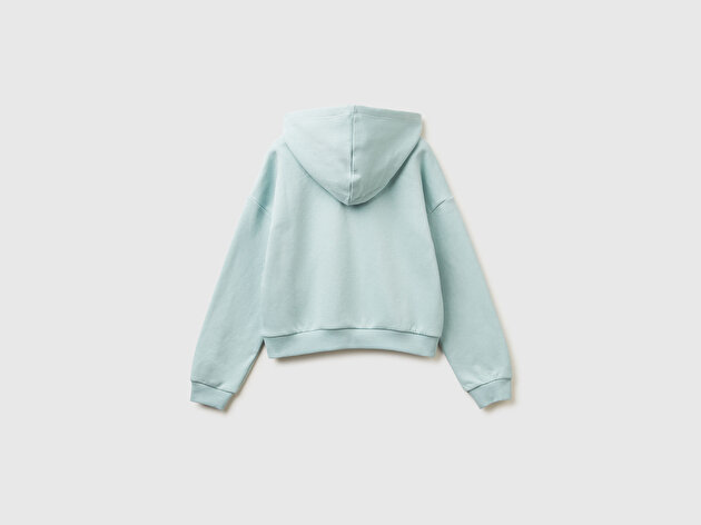 Benetton Kız Çocuk Su Yeşili Payet İşlemeli Nervürlü Regular Fit Kapüşonlu Sweatshirt