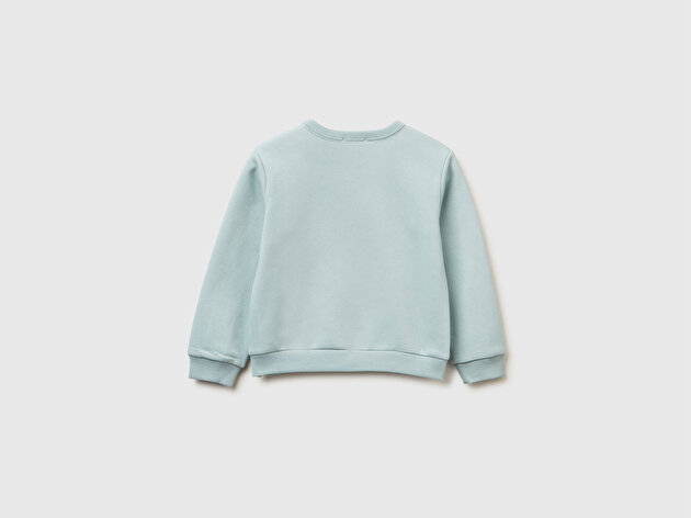 Benetton Kız Bebek Su Yeşili Renk Bloklu Simli Logo Baskılı Yırtmaçlı Sweatshirt 