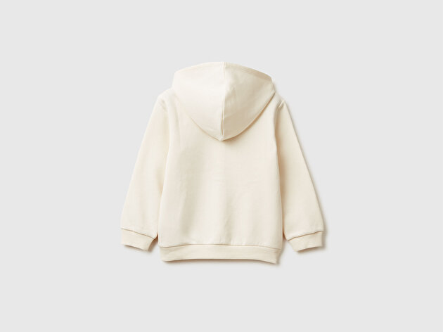Benetton Kız Bebek Ekru Renk Bloklu Payet Nakışlı Fermuarlı Kapüşonlu Sweatshirt