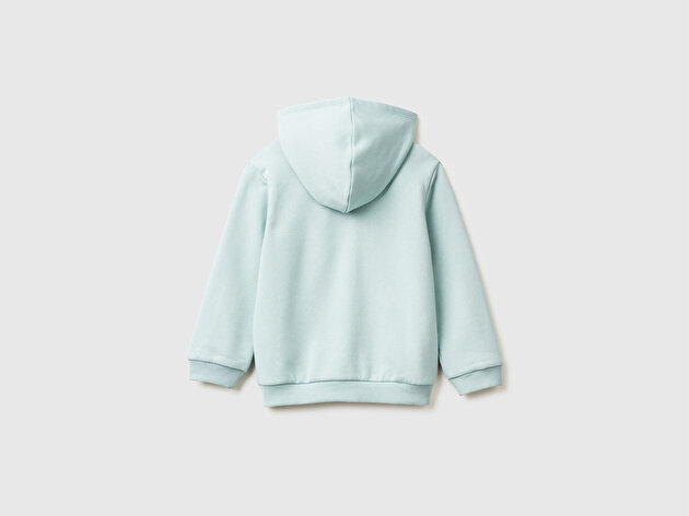 Benetton Kız Bebek Su Yeşili Renk Bloklu Payet Nakışlı Fermuarlı Kapüşonlu Sweatshirt