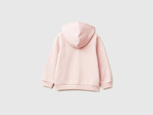 Benetton Kız Bebek Toz Pembe Renk Bloklu Payet Nakışlı Fermuarlı Kapüşonlu Sweatshirt
