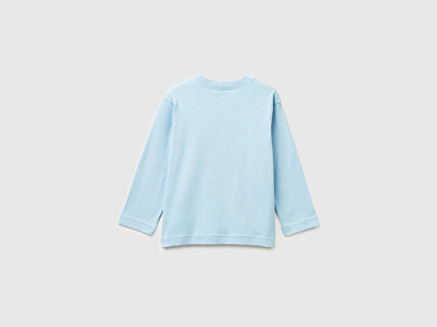 Benetton Erkek Bebek Açık Mavi Spiderman Baskılı Logo Etiketli  Jarse Uzun Kollu T-shirt