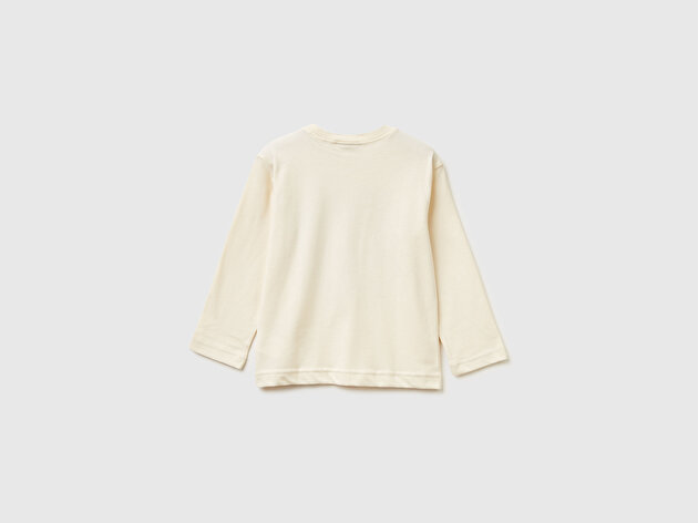 Benetton Erkek Bebek Krem Spiderman Baskılı Logo Etiketli  Jarse Uzun Kollu T-shirt