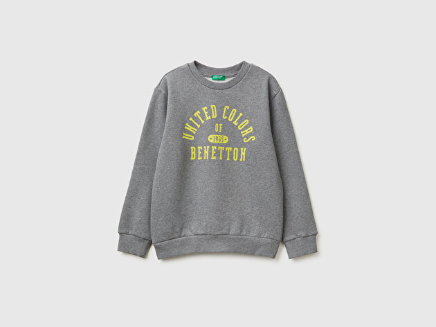 Benetton Erkek Çocuk Antrasit Melanj Önü Logo Baskılı Nervürlü Sweatshirt