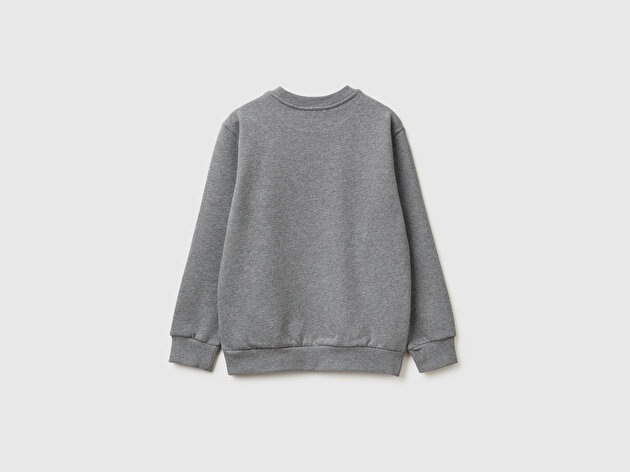 Benetton Erkek Çocuk Antrasit Melanj Önü Logo Baskılı Nervürlü Sweatshirt