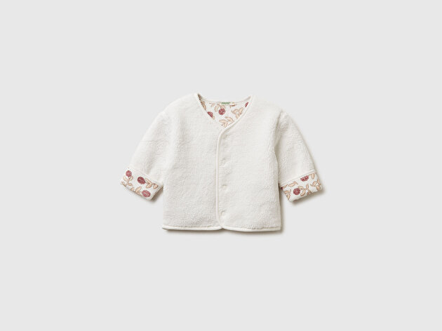 Benetton Bebek Ekru Desenli Çift Taraflı Çıtçıtlı Bomber Yaka Sweatshirt Hırka