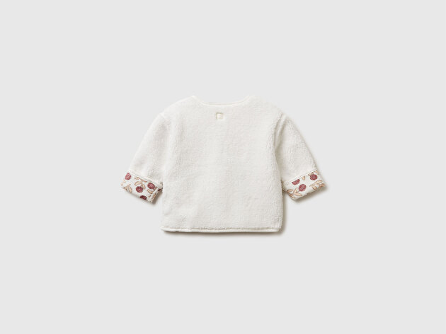 Benetton Bebek Ekru Desenli Çift Taraflı Çıtçıtlı Bomber Yaka Sweatshirt Hırka