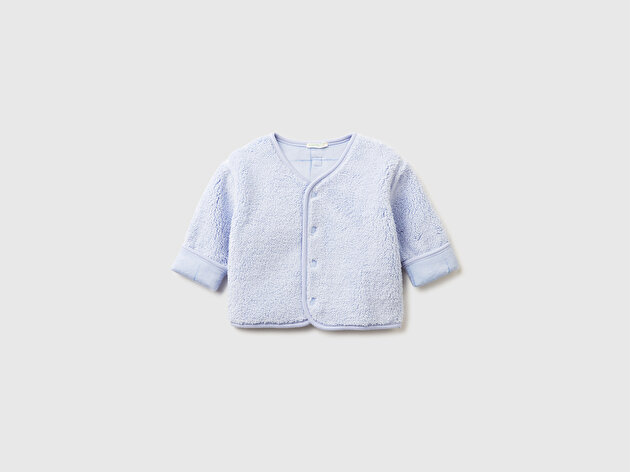 Benetton Bebek Açık Mavi Desenli Çift Taraflı Çıtçıtlı Bomber Yaka Sweatshirt Hırka
