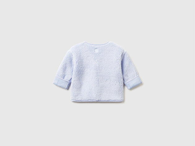 Benetton Bebek Açık Mavi Desenli Çift Taraflı Çıtçıtlı Bomber Yaka Sweatshirt Hırka