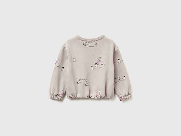 Benetton Kız Bebek Kahverengi Mix Tamamı Baskılı Ribanalı Sweatshirt