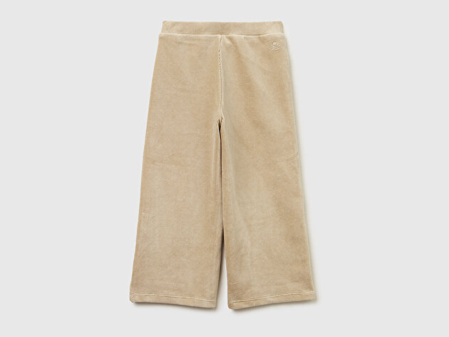 Benetton Kız Bebek Gri Arkası Logo İşlemeli Geniş Paça Pantolon