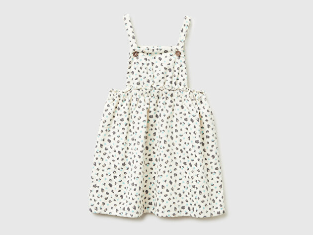 Benetton Kız Bebek Krem Mix Tamamı Desenli Ayarlanabilir Askılı Kadife Tulum Elbise