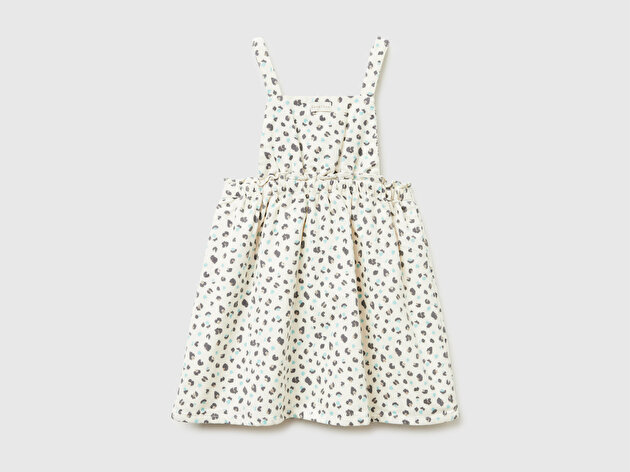 Benetton Kız Bebek Krem Mix Tamamı Desenli Ayarlanabilir Askılı Kadife Tulum Elbise